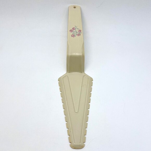Vintage Tupperware Pie Server Tulip Print Beige Plastic Cutter - Picture 4 of 7